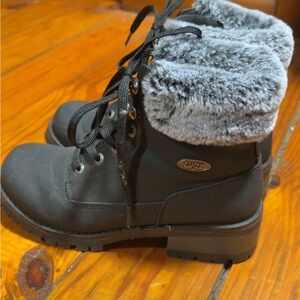 Lugz Women's Black Boots with Gray Fur Collar